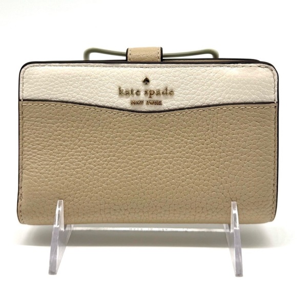 Kate Spade Leila Medium Pebbled Leather Compact Bifold Wallet Tan/Cream - Picture 1 of 8